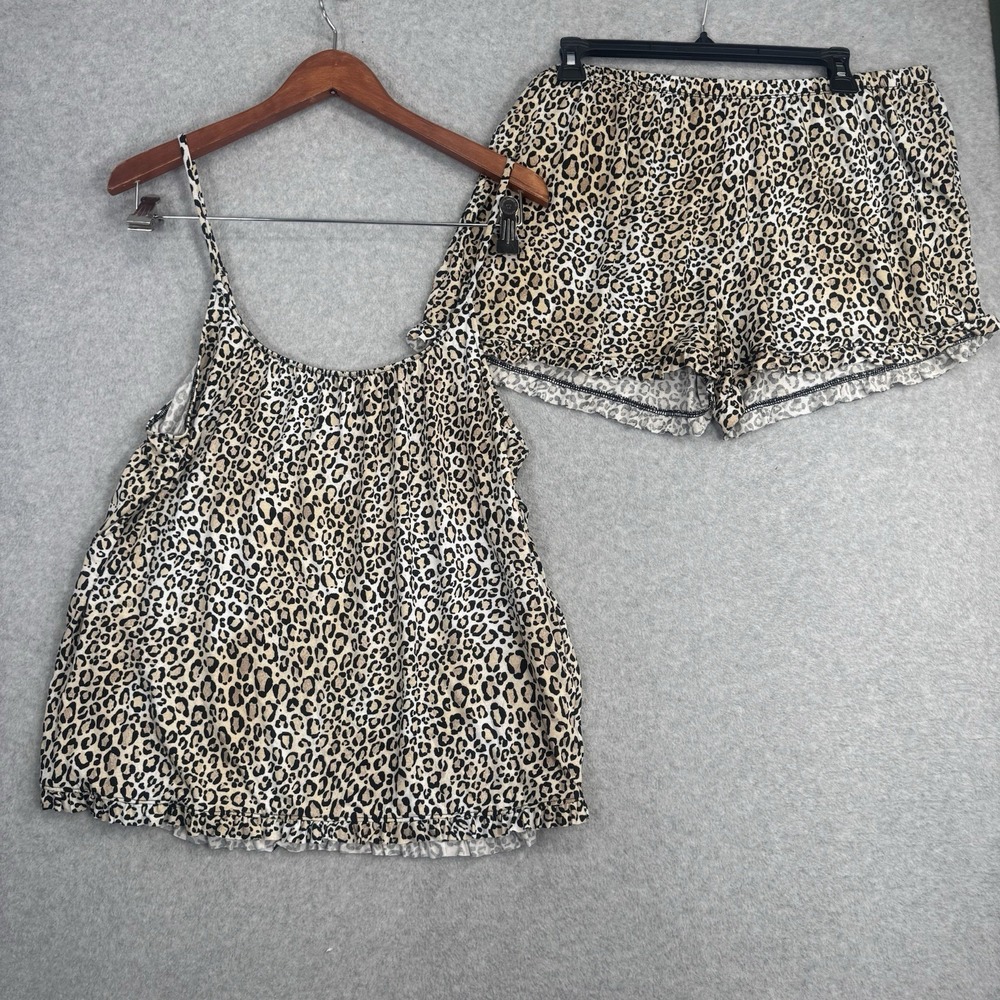 Joyspun Leopard Animal Print Ruffle Cami Sleep Set Womens L 12-14